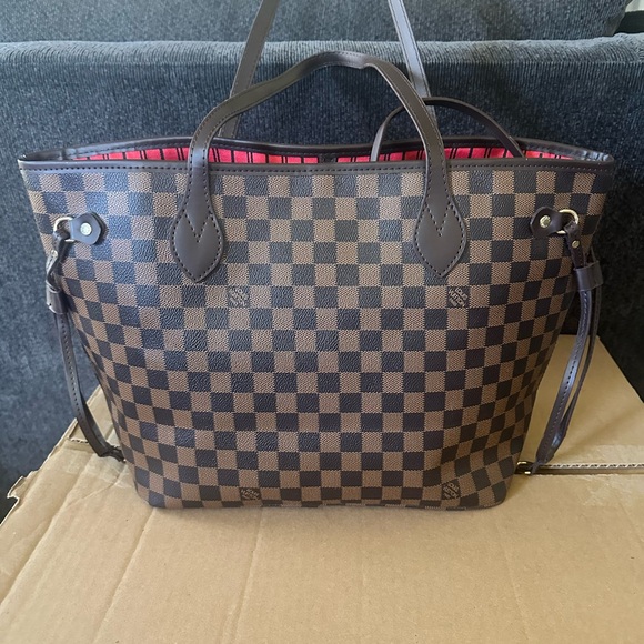 Designer Inspired Checkered Brown Tote Bag - Picture 3 of 3